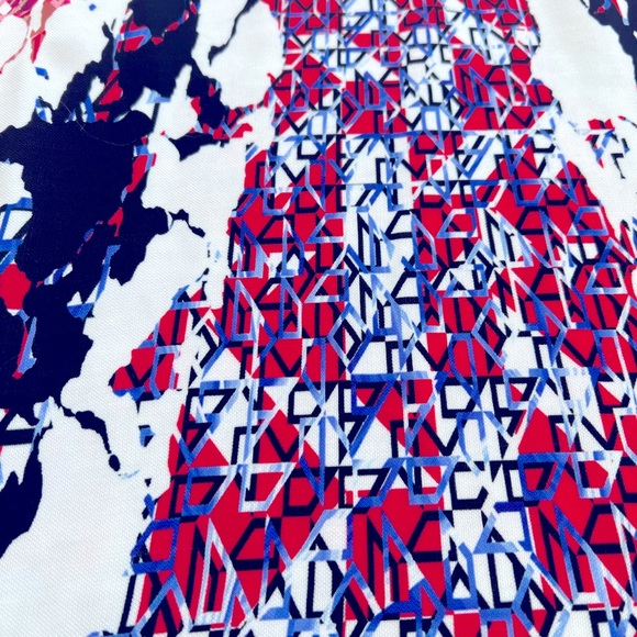 PETER PILOTTO - fitted long sleeved dress optical print red blue white - size 4 - Picture 6 of 10